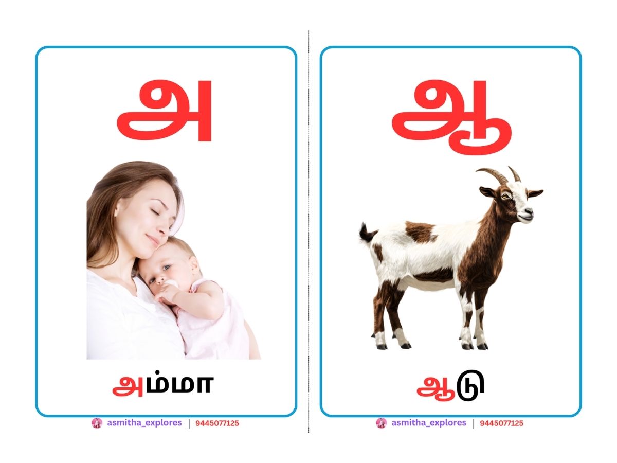 Tamil Uyir Eluthukkal Flash Cards